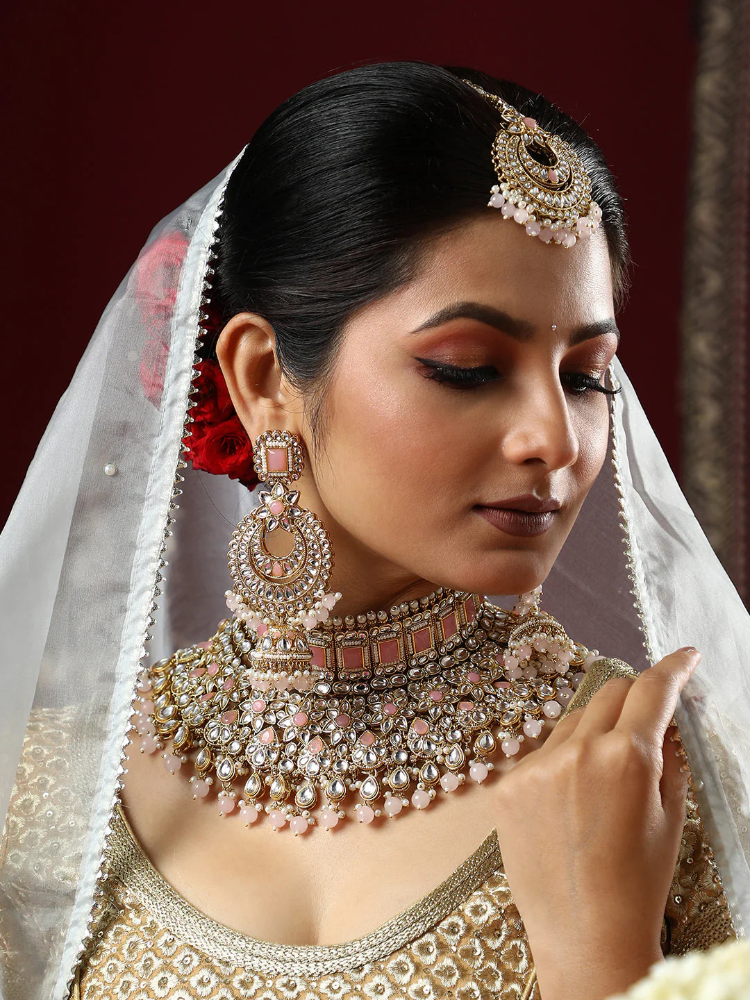 The Amira Jewellery Set - Blush Pink-SOHNCK2098 - Image 6
