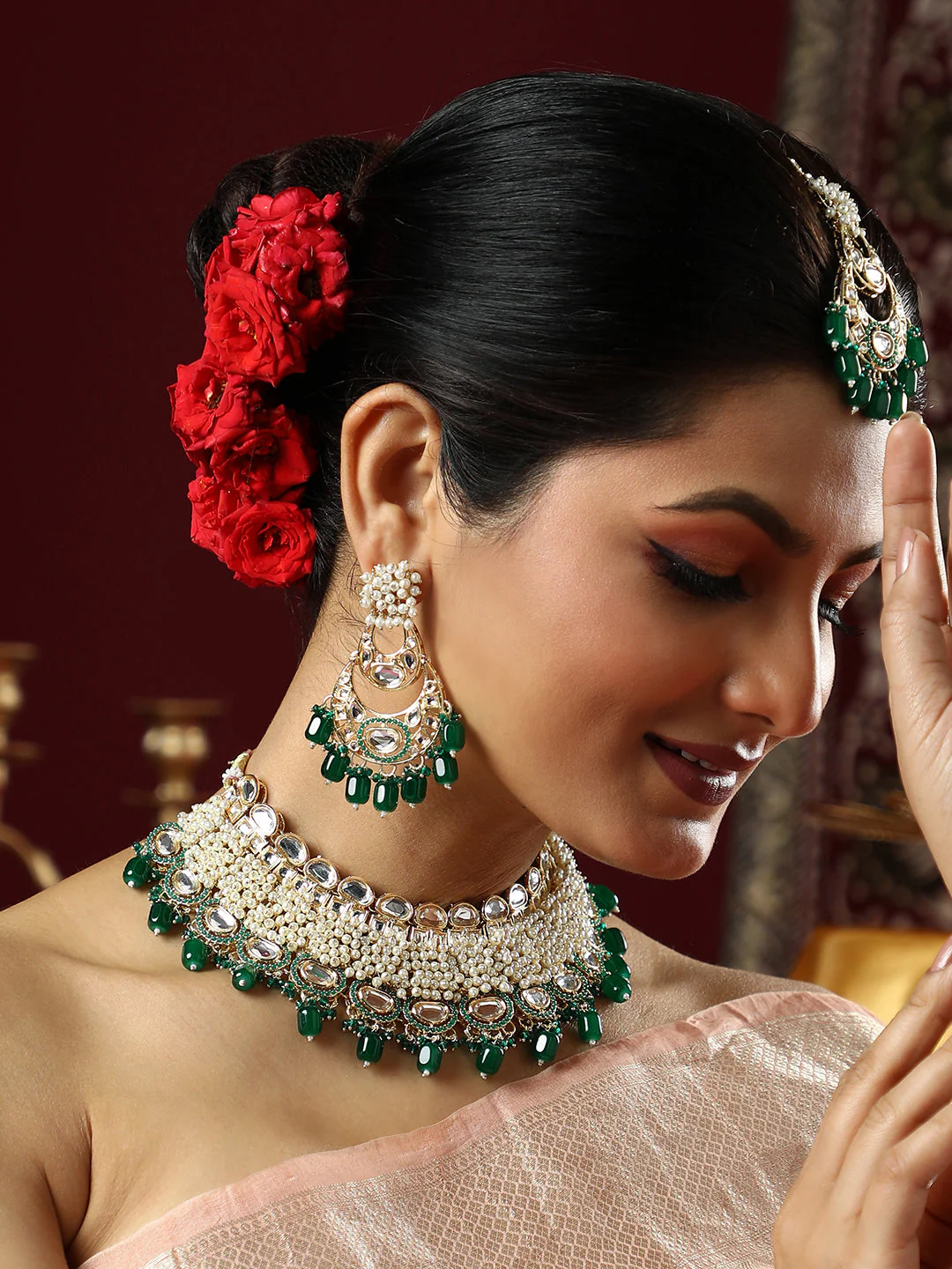The Fathiyya Jewellery Set - Emerald Green-SOHNCK1545 - Image 6