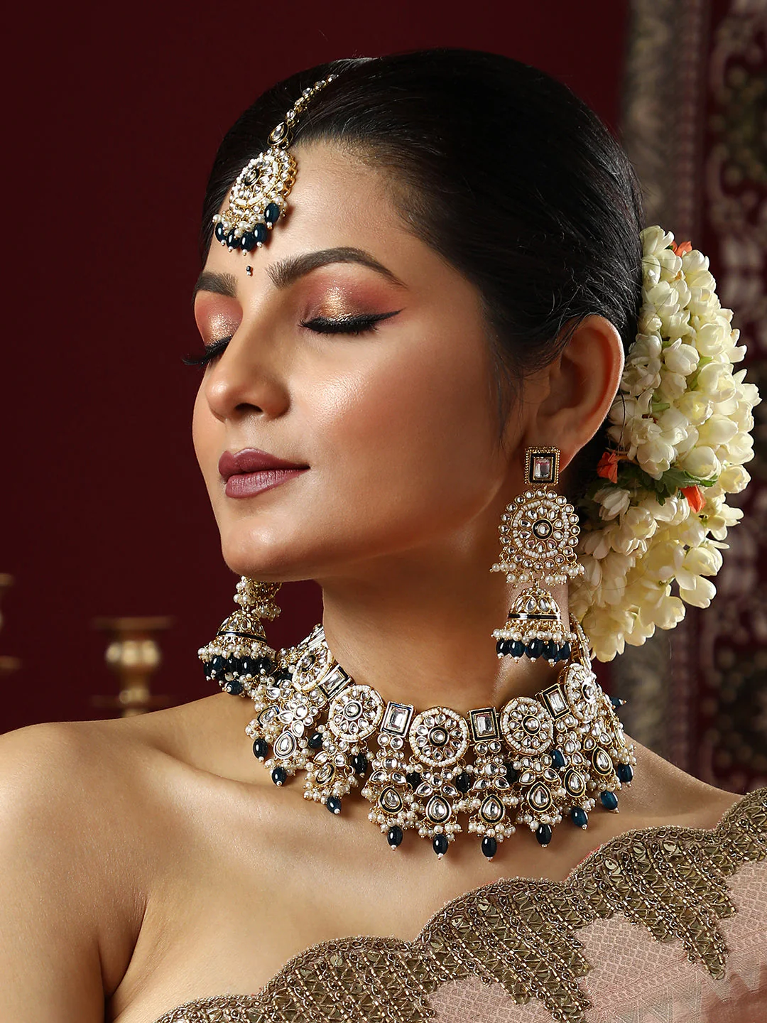 The Rayannah Jewellery Set - Emerald Green-SOHNCK1538 - Image 7